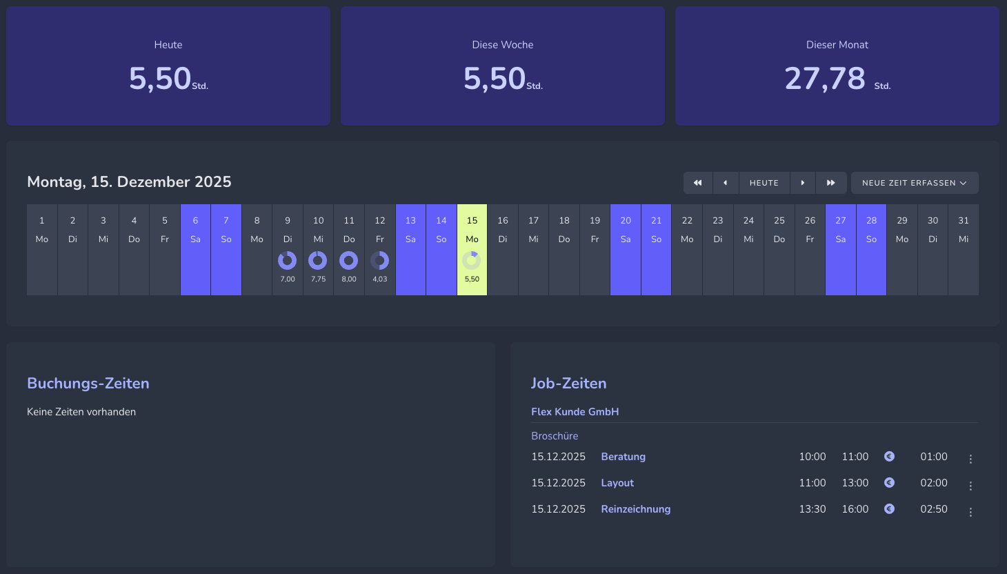Zeiterfassung Screenshot Dark Mode
