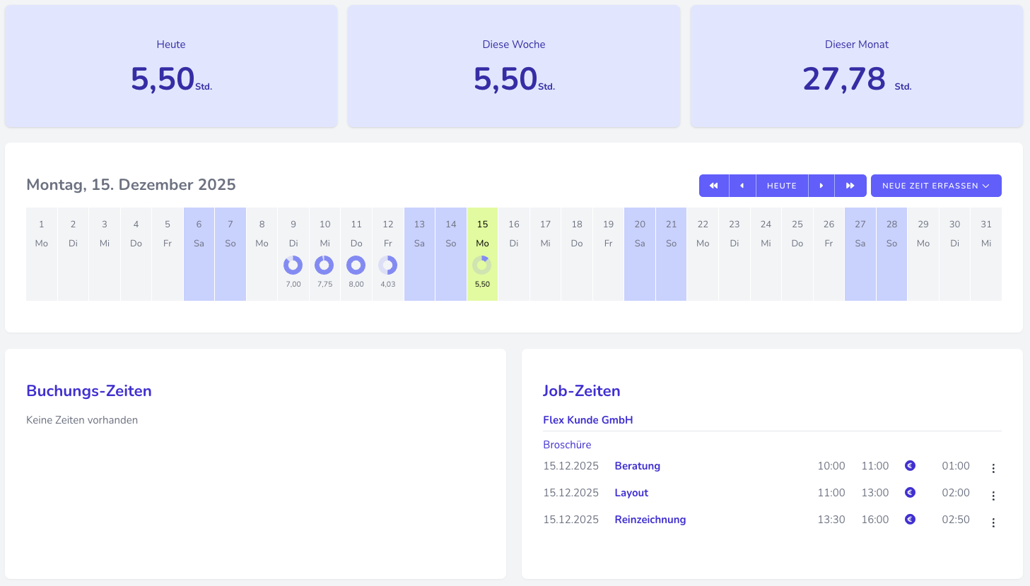 Zeiterfassung Screenshot Light Mode