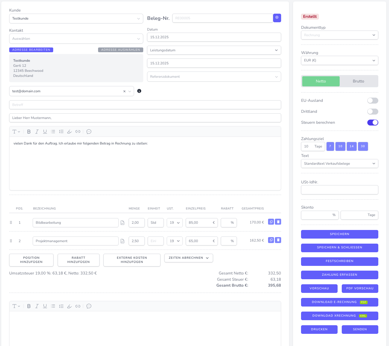 E-Rechnungen Screenshot Light Mode